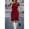Kadın Kısa Kollu Bisiklet Yaka önden Volanlı Ithal Krep Elbise