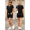 Kadın Kısa Kollu Bisiklet Yaka Viskon Iki Iplik Kumaş Bluz Ve şort Ikili Takım