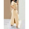 Kadın Kısa Kollu Bisiklet Yaka Yandan Yırtmaçlı Viskon Elbise