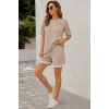Kadın Kısa Kollu Bisiklet Yakalı Waffle Bluz Ve Short Ikili Takım