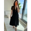 Kadın Kısa Kollu Iki Tarafı Düğme Detaylı Uzun Modal Elbise