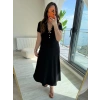 Kadın Kısa Kollu Iki Tarafı Düğme Detaylı Uzun Modal Elbise