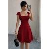 Kadın Kısa Kollu Kare Yakalı Kısa Ithal Krep Elbise