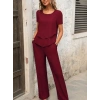 Kadın Kısa Kollu Kayık Yaka önü Asimetrik Detaylı Kısa Sandy Bluz Ve Pantolon Ikili Takım