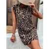 Kadın Kısa Kollu Kolları Fırfır Detay Arkası Bağlamalı Leopar Desen Kolsuz Mini Mikro Elbise