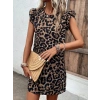 Kadın Kısa Kollu Kolları Fırfır Detay Arkası Bağlamalı Leopar Desen Kolsuz Mini Mikro Elbise