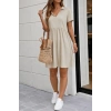 Kadın Kısa Kollu V Yakalı Beli Büzgülü Viskon Iki Iplik Kısa Elbise