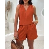 Kadın Kısa Kollu V Yakalı Bluz Ve Kısa Short Ikili Takım