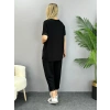 Kadın Kısa Kollu V Yakalı Pul Payetli Viskon Iki Iplik Bluz Ve Pantolon Ikili Takım