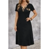 Kadın Kısa Kollu V Yakalı Süs Cep Detaylı Midi Viskon Elbise