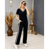 Kadın Kısa Kollu V Yakalı Viskon Iki Iplik Bluz Ve Pantolon Ikili Takım