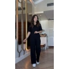 Kadın Kısa Kollu Yakalı Viskon Iki Iplik Bluz Ve Pantolon Ikili Takım