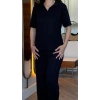 Kadın Kısa Kollu Yakalı Viskon Iki Iplik Bluz Ve Pantolon Ikili Takım