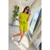 Kadın Kısa Kollu Yakası Açık Modal Bluz Ve Bağcıklı Kısa şort Ikili Takım