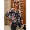 Kadın Kısa Kollu Yuvarlak Yaka çiçek Baskılı Asimetrik Kesim şifon Bluz