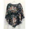 Kadın Kısa Kollu Yuvarlak Yaka çiçek Baskılı Asimetrik Kesim şifon Bluz
