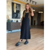 Kadın Kısa Kollu Yuvarlak Yaka Yandan Yırtmaçlı Midi Viskon Elbise