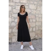 Kadın Kısa Kollu Yuvarlak Yakalı Yakası Renkli Kiloş Midi Viskon Elbise