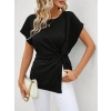 Kadın Kısa Kollu Yuvarlak Yakalı Yandan Sarmal Detaylı Bürümcük Bluz