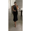 Kadın Kolsuz Omuzlardan Taş şerit Detaylı Midi Janjan Krep Elbise