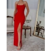 Kadın Omuz Askılı Derin Yırtmaç Detay Maxi Boy Elbise