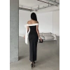 Kadın Omuz Dekolte Beyaz Kurdele Detay Uzun Krep Elbise