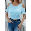 Kadın Omuzu Açık Beli Lastikli Kısa Kol Bluz