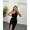 Kadın Sıfır Kol Tek Omuz Damla Detay JanJan Krep Elbise