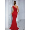 Kadın Tek Omuzdan Askılı Derin Yırtmaçlı Uzun Ithal Krep Elbise