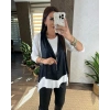 Kadın Uzun Kol Asimetrik Kesim Viskon Bluz Ve çatlak Deri Görünümlü Fermuar Detaylı Yelek Ikili Takım
