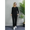 Kadın Uzun Kol Bisiklet Yaka Bürümcük Bluz Ve Pantolon Ikili Takım