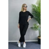 Kadın Uzun Kol Bisiklet Yaka Bürümcük Bluz Ve Pantolon Ikili Takım