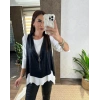 Kadın Uzun Kollu Asimetrik Kesim Viskon Bluz Ve çatlak Deri Görünümlü Yelek Ikili Takım