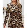 Kadın Uzun Kollu Bisiklet Yaka Desenli Dalgıç Kısa Elbise