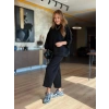 Kadın Uzun Kollu Bisiklet Yaka Viskon Iki Iplik Bluz Ve Pantolon Ikili Takım