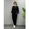 Kadın Uzun Kollu Bisiklet Yaka Viskon Iki Iplik Bluz Ve Pantolon Ikili Takım