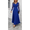 Kadın Uzun Kollu Dalgalı V Yakalı Dantelli Uzun Janjan Krep Elbise