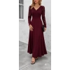 Kadın Uzun Kollu Dalgalı V Yakalı Dantelli Uzun Janjan Krep Elbise