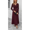 Kadın Uzun Kollu Dalgalı V Yakalı Dantelli Uzun Janjan Krep Elbise