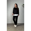 Kadın Uzun Kollu Kapşonlu Bağcıklı Viskon Iki Iplik Bluz Ve Pantolon Ikili Takım