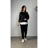 Kadın Uzun Kollu Kapşonlu Bağcıklı Viskon Iki Iplik Bluz Ve Pantolon Ikili Takım