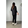 Kadın Uzun Kollu Kapşonlu Bağcıklı Viskon Iki Iplik Bluz Ve Pantolon Ikili Takım