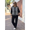 Kadın Uzun Kollu önden Fermuarlı Leopar Desenli Viskon Iki Iplik Bluz Ve Pantolon Ikili Takım