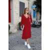 Kadın Uzun Kollu V Yakalı Yandan Yırtmaçlı Iki Iplik Midi Elbise