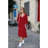 Kadın Uzun Kollu V Yakalı Yandan Yırtmaçlı Iki Iplik Midi Elbise