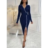 Kadın Uzun Kollu Yakalı Cepli Düğmeli Yırtmaç Detaylı Modal Uzun Elbise