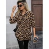 Kadın Uzun Kollu Yakalı önden Düğmeli Yandan Bağcıklı Leopar Desenli Modal Bluz