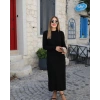 Kadın Uzun Kollu Yarı Balıkçı Yaka Arkadan Pencere Detaylı Bağcıklı Midi Triko Elbise