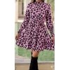 Kadın Uzun Kollu Yarı Balıkçı Yaka Leopar Desenli Modal Mini Elbise