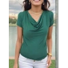 Kadın Vatkalı Omuzlar Pileli Kısa Kol Sandy Kumaş Bluz
